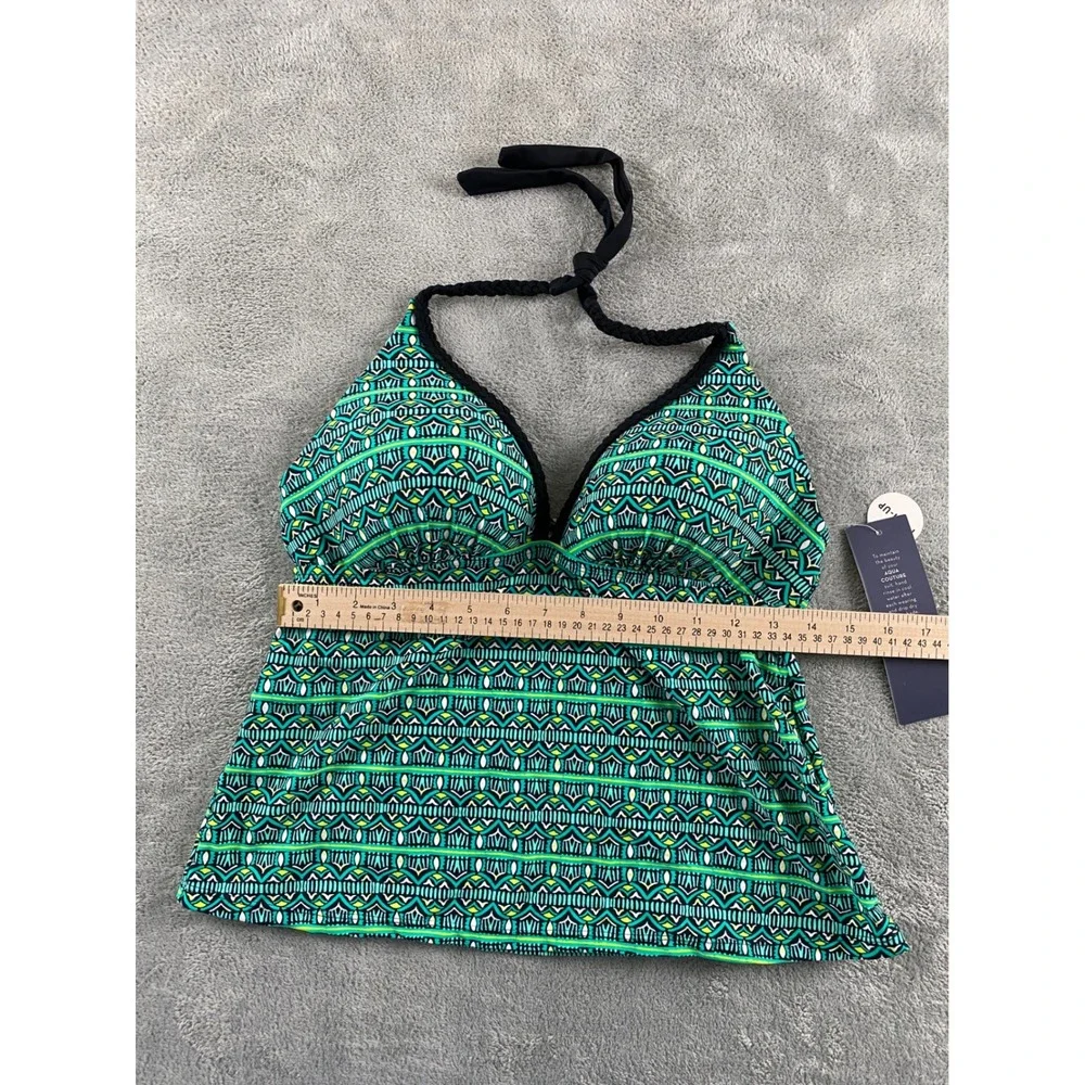 Aqua Couture Womens Green Tribal Geometric Push Up Halter Tankini Top Size M NEW